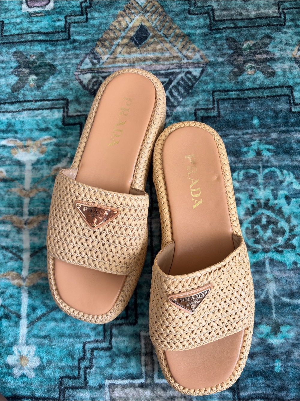 Prada Women's Raffia Flatform Slides